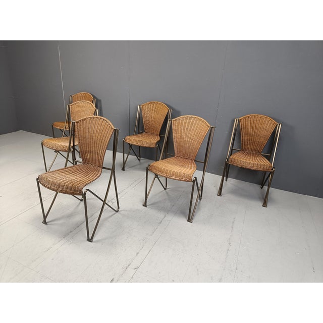 Vintage Abanica Chairs in Wicker by Oscar Tusquets for Aleph, 1990s, Set of 6 For Sale - Image 9 of 11