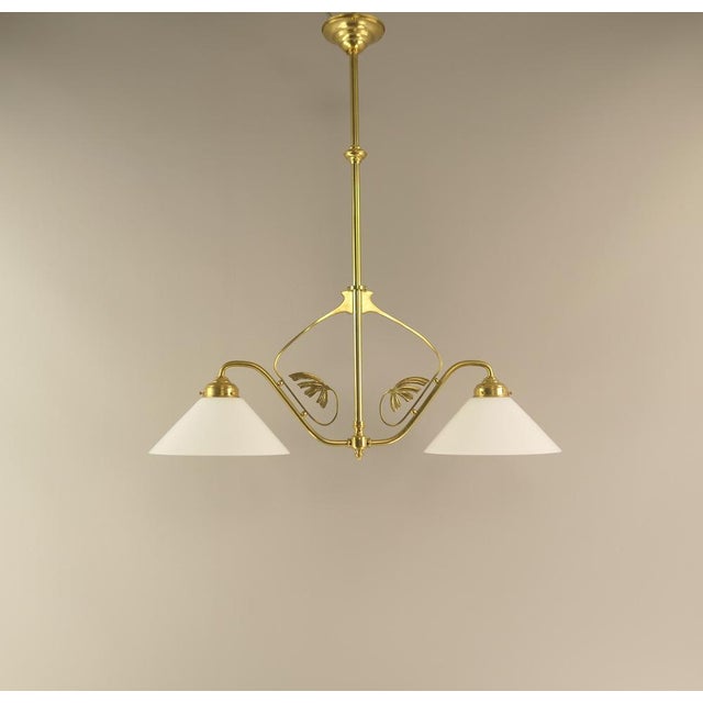 Gold Viennese Art Nouveau Pendant Lamp with Opal Shades, 1920s For Sale - Image 8 of 11