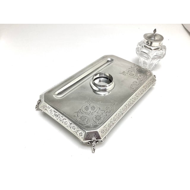Charles Boyton English Sterling Inkwell on Tray For Sale In New York - Image 6 of 11