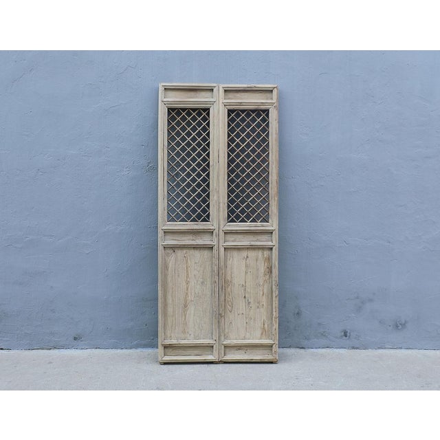 Chinese Pair of Antique Chinese Bleached Pine Trellis-Top Wall Panels/Doors/Screen For Sale - Image 3 of 3