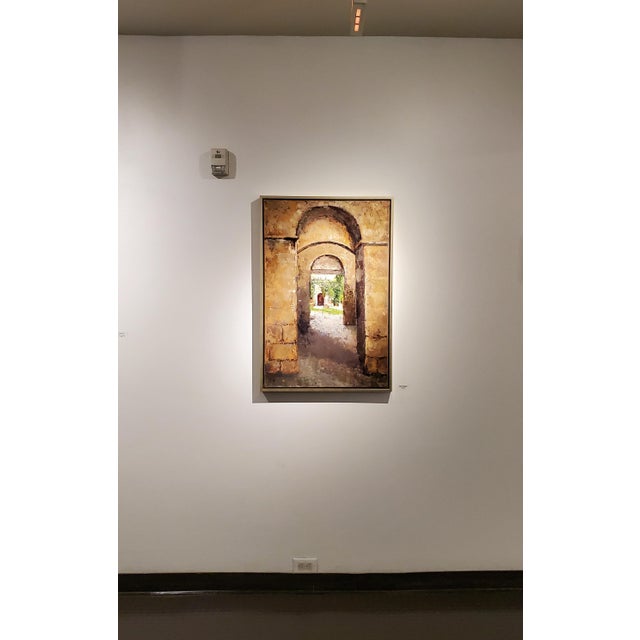 Contemporary Italian Courtyard Archway Original Framed Oil Painting For Sale - Image 10 of 11