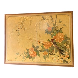 1960s Lucien Leinfelder Two Panel Hand Painted Screen For Sale