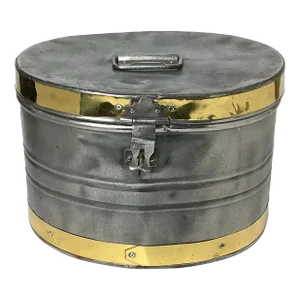 Late 19th Century French Victorian Large Tin and Brass Hat Box