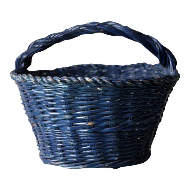 Vintage Blue Harvest Basket For Sale