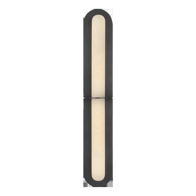 Kelly Wearstler for Visual Comfort Signature Fosse 28" Linear Tube Sconce in Bronze with Alabaster For Sale
