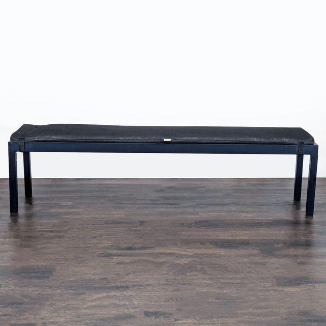 Modern Crate & Barrel Metal & Wood Bench With Cushion For Sale - Image 3 of 6