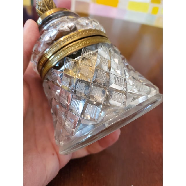 Metal Vintage Baccarat Style Bell Shape Crystal Bronze Jewel Box For Sale - Image 7 of 9