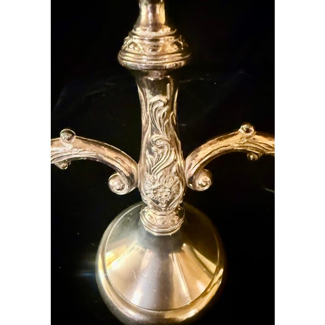 Mid 20th Century French Silver Plate Candelabra Pair For Sale - Image 11 of 12