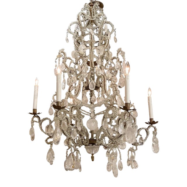 19th Century French Rock Crystal 6 Light Chandelier For Sale
