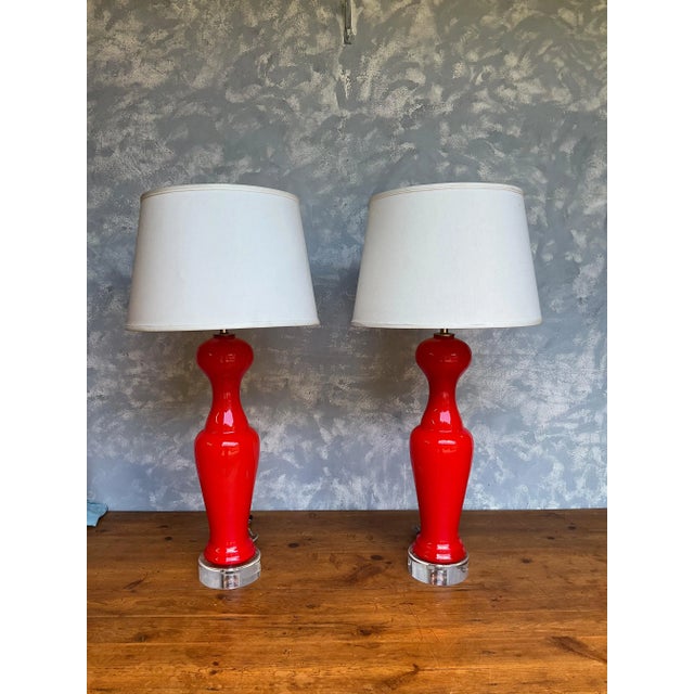 Pair of Tangerine Color Glass Murano Table Lamps, 19 For Sale - Image 10 of 12