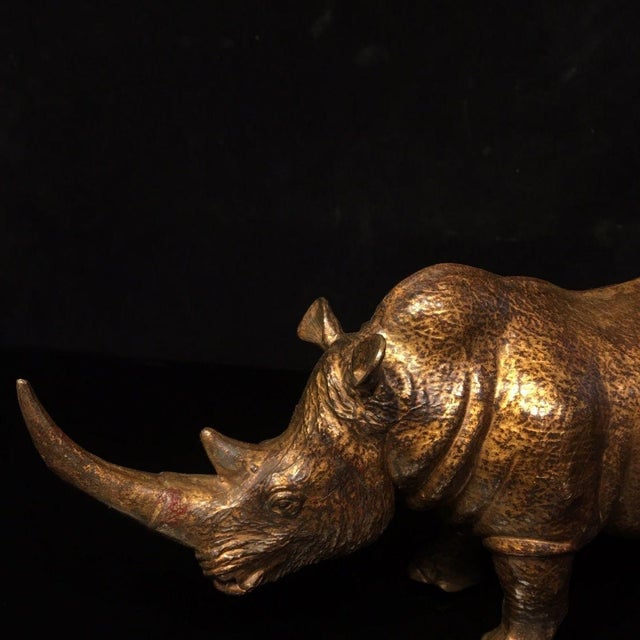 Bronze Late 19th Century Gilt Bronze Rhinoceros Statue, 1.1kg For Sale - Image 8 of 9