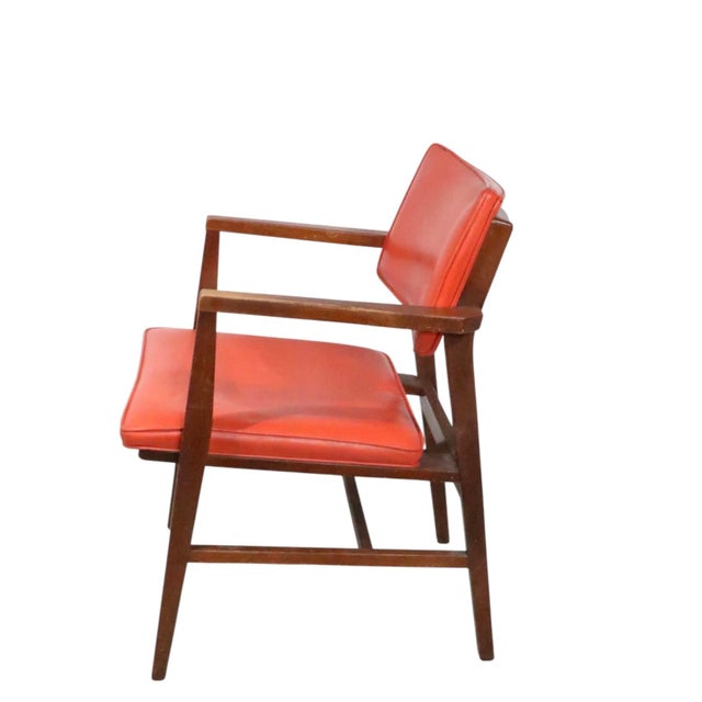 Wood Mid 20th Century Orange Vinyl Seat Arm Chair For Sale - Image 7 of 10