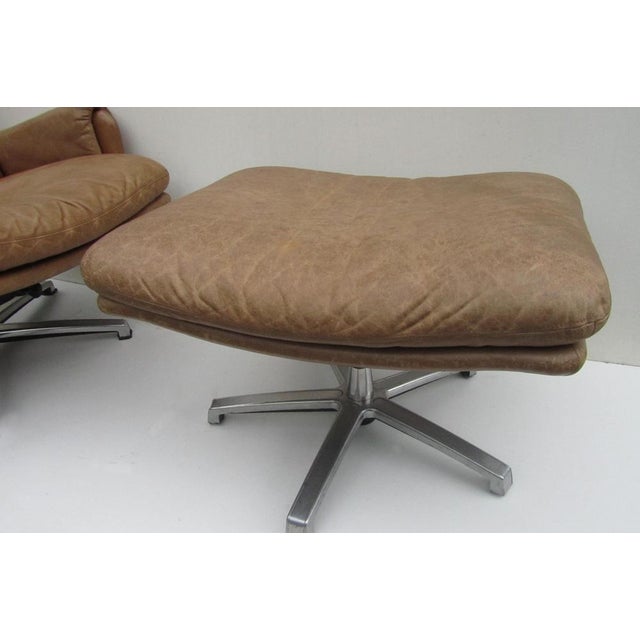 Metal Set of Mid-Century Leather High Back Swivel Armchair with Ottoman, 1960s For Sale - Image 7 of 17