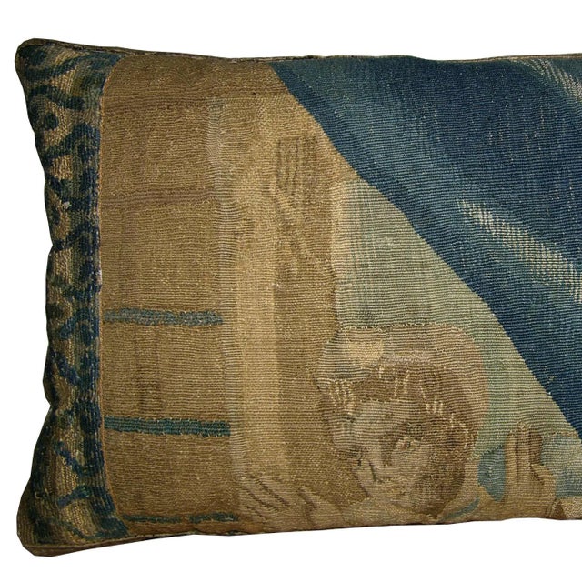Tribal 17th Century Antique Brussels Tapestry Pillow - 18 X 12 For Sale - Image 3 of 6