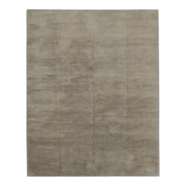 Rug & Kilim’s Cubist Style Rug in Gray With Bronze Geometric Patterns “Dorian” For Sale