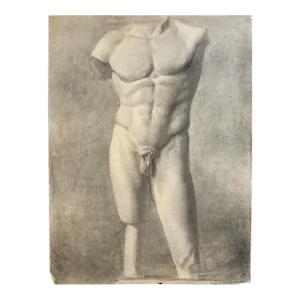 Antique 19th C. French Realist Charcoal Study of the Louvre’s Diadumenos Sculpture, Signed