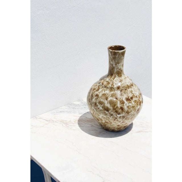 Brown 1980s Portuguese Studio Pottery Earthenware Spongeware Vase For Sale - Image 8 of 11