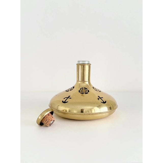 Mid-Century Modern 1950s Swedish Brass and Glass Ship’s Decanter With Nautical Cutouts For Sale - Image 3 of 4