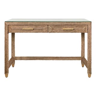 Matthew Izzo Home - Noble Rope Wrapped, Glass Top, Two Drawer Desk With Brass Hardware For Sale