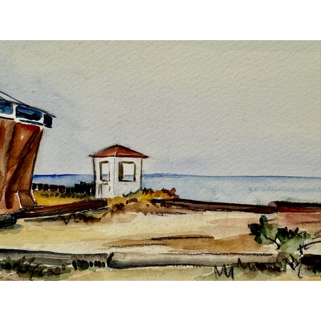 Rustic Henry Emil Salloch Original Watercolor on Paper Industrial Coastal Landscape. For Sale - Image 3 of 6