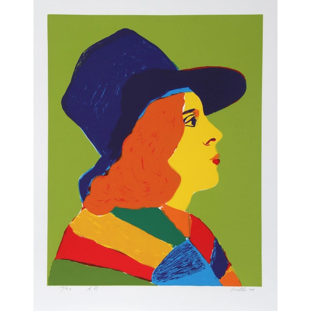 Figurative 1970s John Grillo, Girl With Hat I Serigraph For Sale - Image 3 of 3