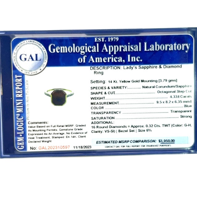 Natural Sapphire Diamond Ring 6.75 14k Yellow Gold 4.65 TCW Certified For Sale - Image 18 of 18