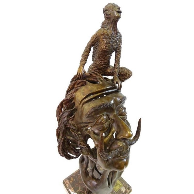 Surrealism Carlos Aguilar y Linares, Large Salvador Dali Surrealist Bronze Portrait Sculpture Mexican Master Aguilar For Sale - Image 3 of 9