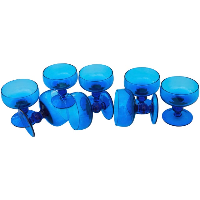 Vintage Blue Glasses - Set of 8 For Sale - Image 4 of 6