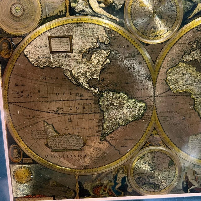 Late 20th Century Gold Foil Ancient World Map Double Hemisphere For Sale In San Diego - Image 6 of 11