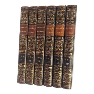 6 Antique Volumes Chamber's Journals Leather Spines Edinburgh Scotland 1840s History Fiction Poetry For Sale