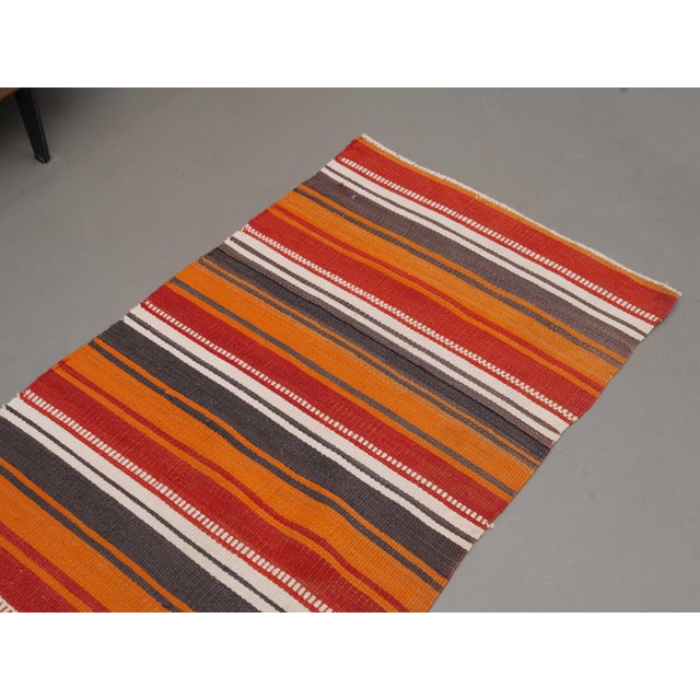 1970s Vintage Handmade Wool Cotton Orange Runner Rug For Sale - Image 9 of 11