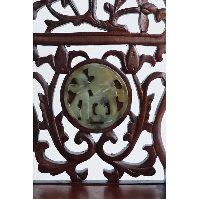 Traditional Antique Teakwood Wall Pockets With Jade Inserts - A Pair For Sale - Image 3 of 5