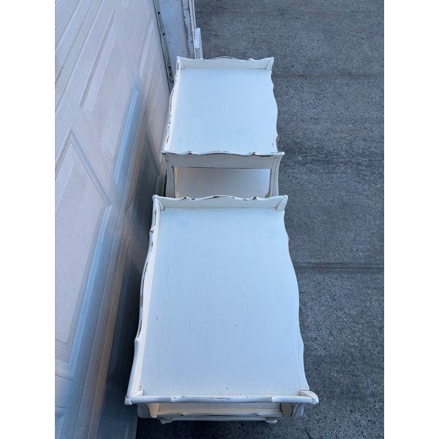 Vintage French Country Nightstands, Pair of Distressed White Bedside Cabinets With Wire Mesh Doors, Cottage Farmhouse Furniture, Shabby Chic For Sale - Image 10 of 12