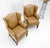 Pair of Tall Tan Leather Wing Chairs on Solid Mahogany Stretcher Base Mint! For Sale - Image 6 of 17