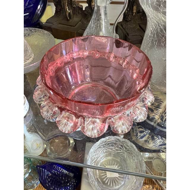 The selected region shows an antique Victorian cranberry glass bowl featuring an applied clear glass ruffle collar in a...