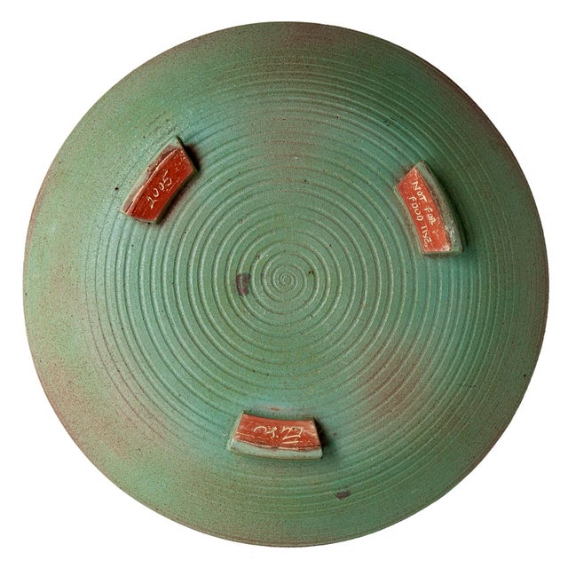 Ceramic Vintage Green Artisan Ceramic Platter For Sale - Image 7 of 9