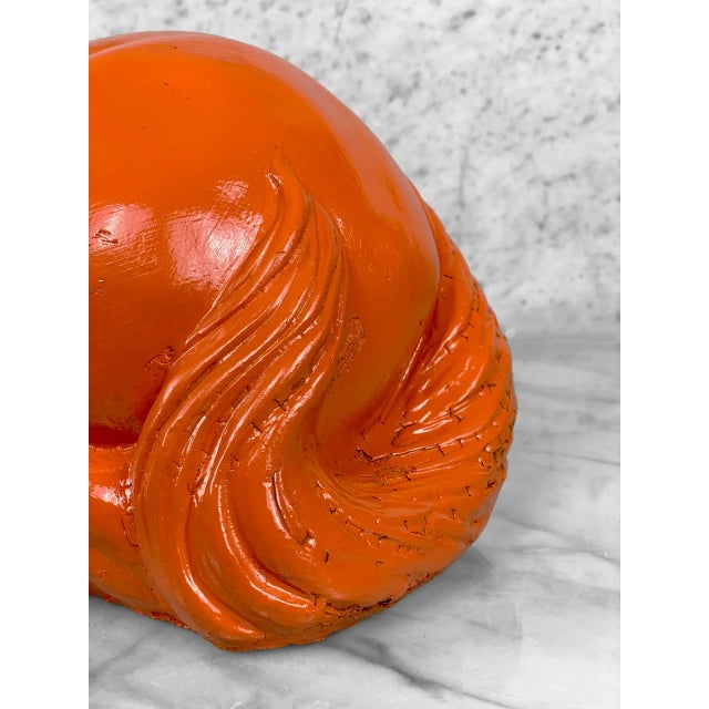 Orange Vintage Hollywood Regency Large Orange Plaster Unicorn Sculpture For Sale - Image 8 of 10