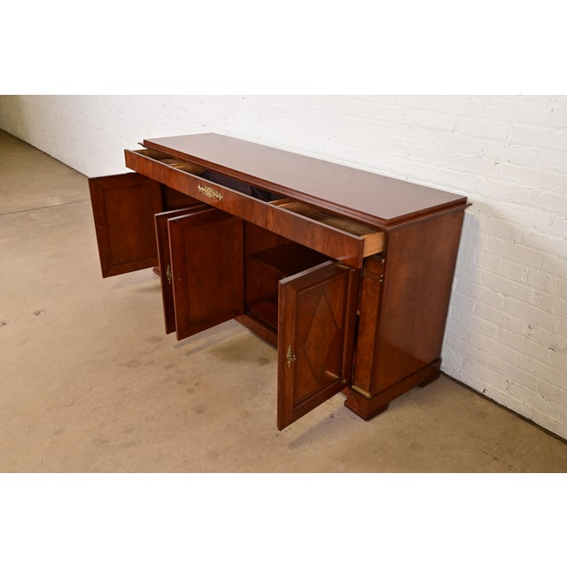 1980s Baker Furniture French Regency Louis XVI Carved Cherry and Burl Wood Sideboard or Bar Cabinet For Sale In South Bend - Image 6 of 13
