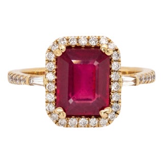 Timeless 2.6cts Madagascar Ruby & Diamond Halo Ring in 14k Solid Gold | Em 9x7mm, Size 6.75 For Sale