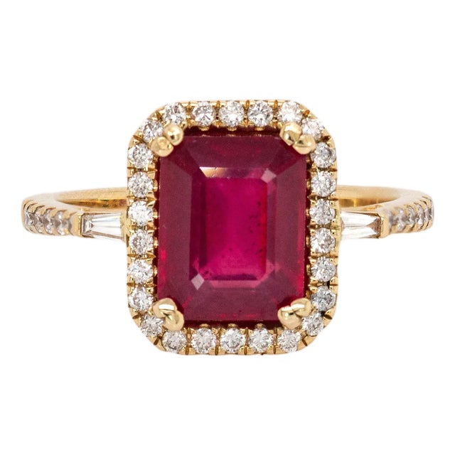 Timeless 2.6cts Madagascar Ruby & Diamond Halo Ring in 14k Solid Gold | Em 9x7mm, Size 6.75 For Sale