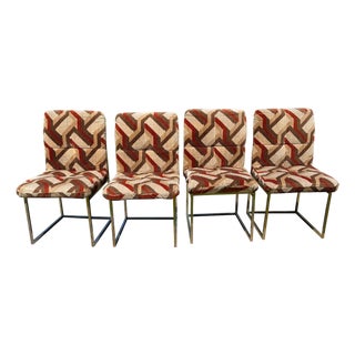 1970s Cal-Style Thin Line Metal Dining or Game Chairs, Set of Four After Milo Baughman For Sale