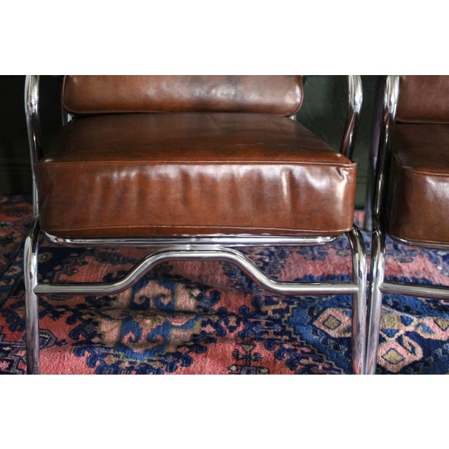 Mid-Century Modern 1940s Art Deco Style Pair of Chromecraft Brown Chairs For Sale - Image 3 of 17