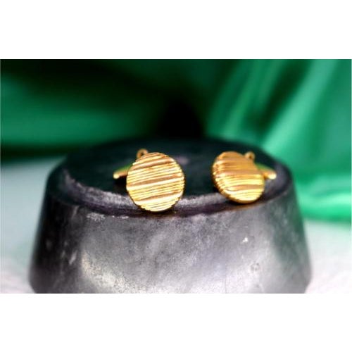 Gold Cufflinks in Button Shape with Strips, Set of 2 For Sale - Image 3 of 6