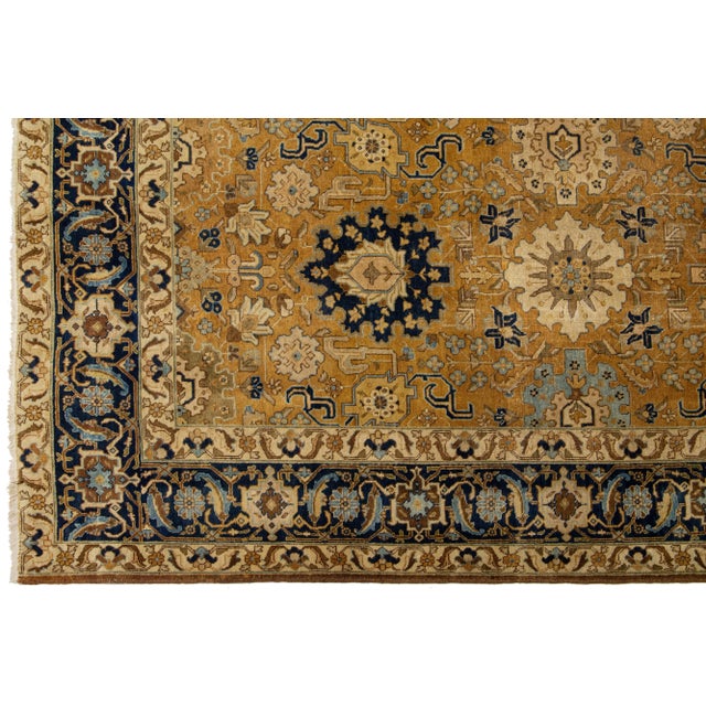 1920s 1920s Handmade Antique Tan Wool Rug Persian Tabriz Allover Design For Sale - Image 5 of 9