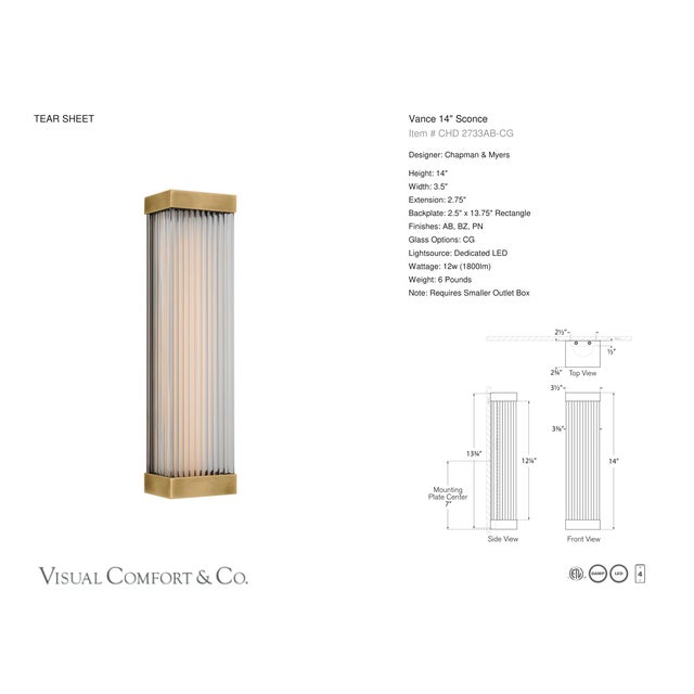 2020s Chapman & Myers for Visual Comfort Signature Vance 14" Sconce in Antique-Burnished Brass with Clear Glass Rods For Sale - Image 5 of 7