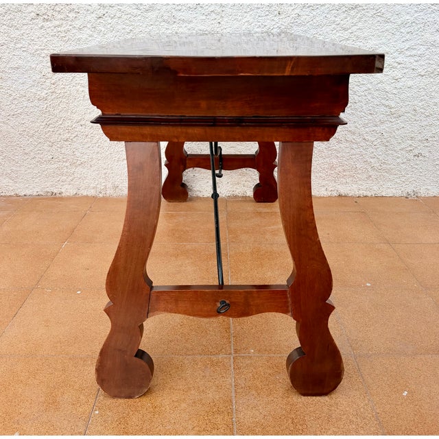 Spanish Baroque Style Carved Wooden Console Table with Wrought Iron Stretcher, 1930 For Sale - Image 9 of 10