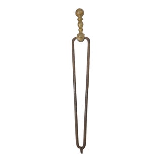 Antique 18th Century Wrought Iron Turned Brass English Fireplace Tongs Tool 20 For Sale
