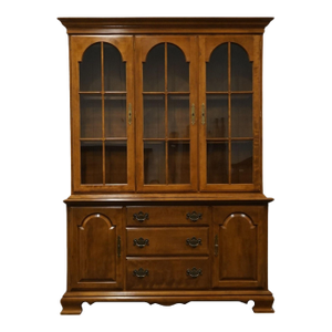 Ethan Allen Heirloom Nutmeg Maple Colonial Early American 56" Buffet W. Lighted Display China Cabinet 10-6067 / 10-6069