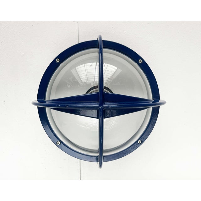 Mid-Century Modern Mid-Century Modern Danish Pirate Blue Metal Outdoor Wall Lamp by Eva and Nils Koppel, Gert Edstrand for Nordisk Solar, 1960s For Sale - Image 3 of 18