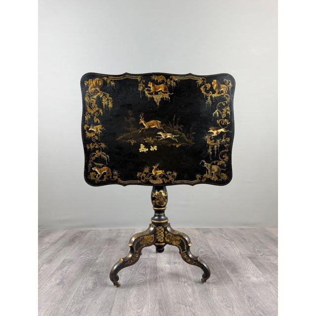 19th Century Napoleon III Folding Table in Black Lacquered Wood with Gilt Decoration For Sale - Image 11 of 11